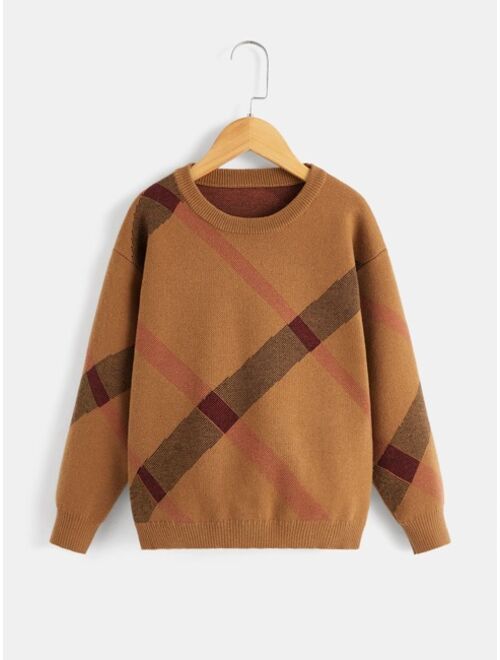 Shein Boys Plaid Pattern Drop Shoulder Sweater