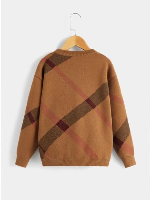 Shein Boys Plaid Pattern Drop Shoulder Sweater