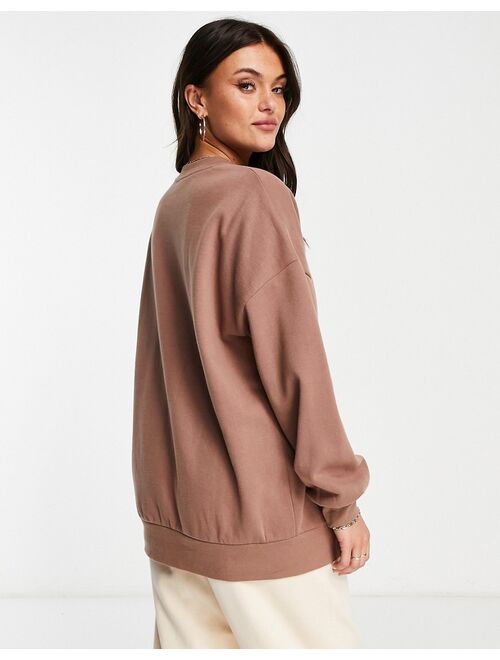 Miss Selfridge oversized sweat with heart embroidery in brown