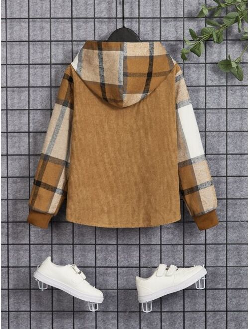 SHEIN Boys Plaid Print Hooded Coat Without Tee