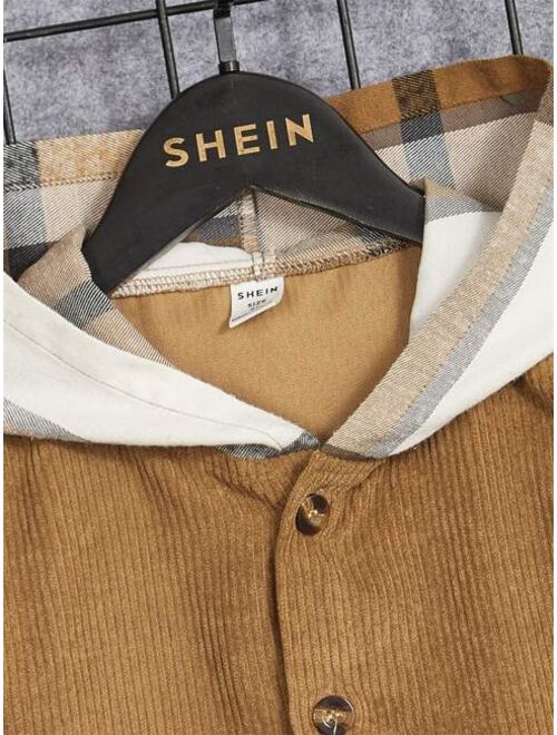 SHEIN Boys Plaid Print Hooded Coat Without Tee