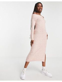 The Frolic off-shoulder knit midi dress in pink heather