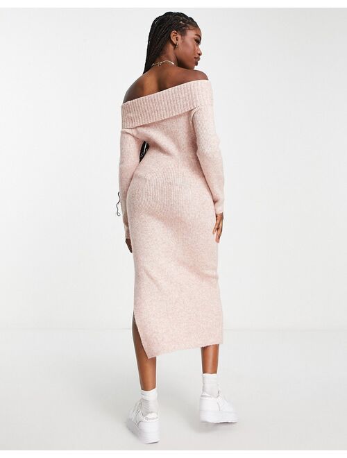 The Frolic off-shoulder knit midi dress in pink heather