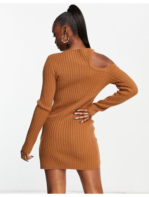 ASYOU knit cut out long-sleeved mini dress in chocolate