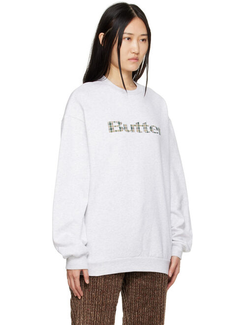 BUTTER GOODS Gray Plaid Applique Sweatshirt