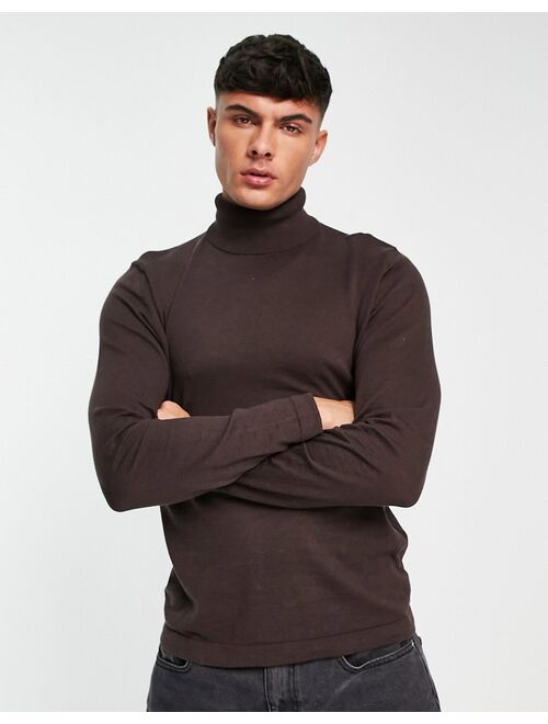 Jack & Jones Originals turtle neck sweater in chocolate