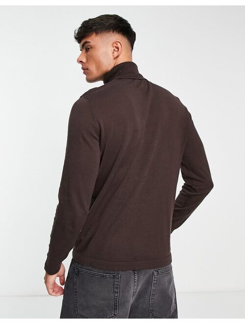 Jack & Jones Originals turtle neck sweater in chocolate