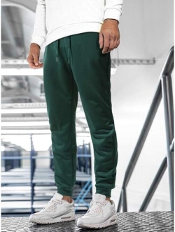 Men Slant Pockets Drawstring Waist Sweatpants