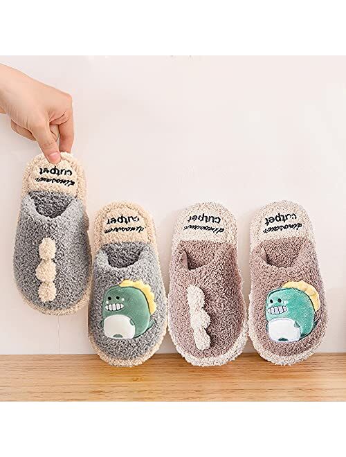 Kids Boys&Girls Winter Slipper, Nezxeiy Non-Slip Cartoon Dinosaur House Slippers Home Slippers for Bedroom Comfortable Memory Foam Warm indoor Outdoor Slipper