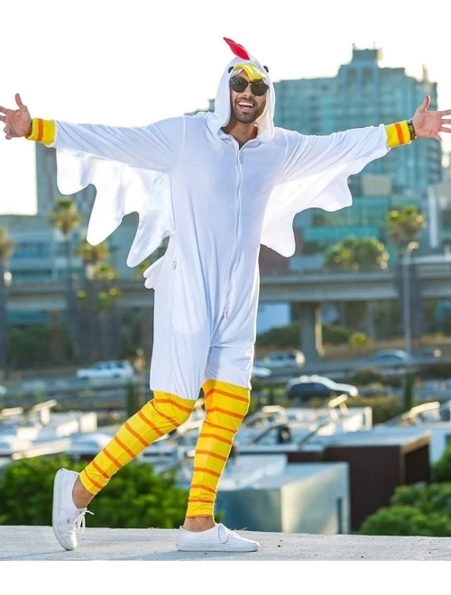 Tipsy Elves' Men's Chicken Costume - White Poultry Halloween Jumpsuit