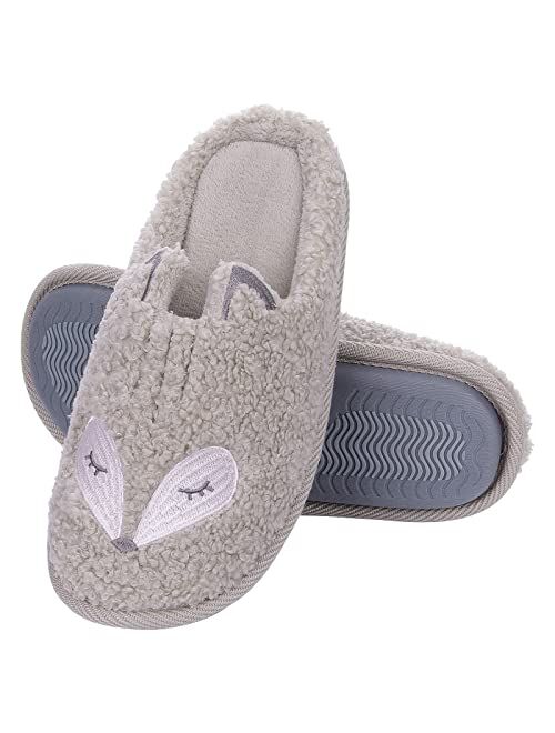 Beslip Cute Animal Slippers for Kids Girls Fox And Bunny House Slippers with Memory Foam Indoor Winter Home Slipper