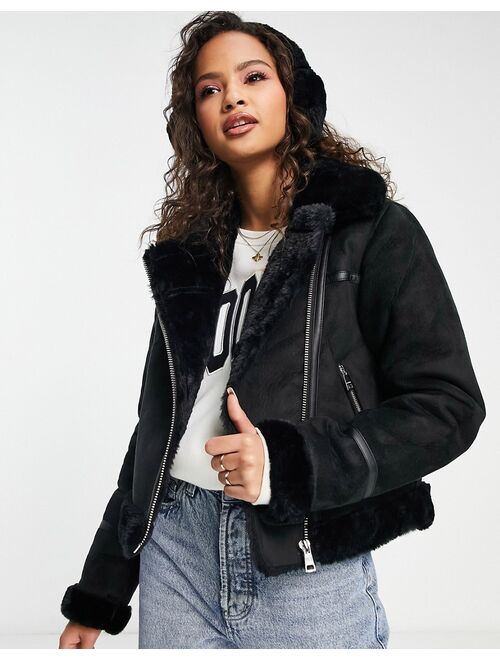 Pull&Bear faux fur aviator in black