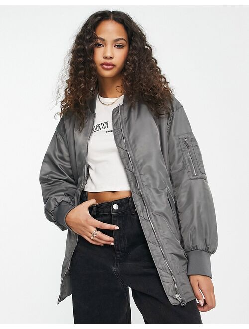 Pull&Bear oversized bomber jacket in gray