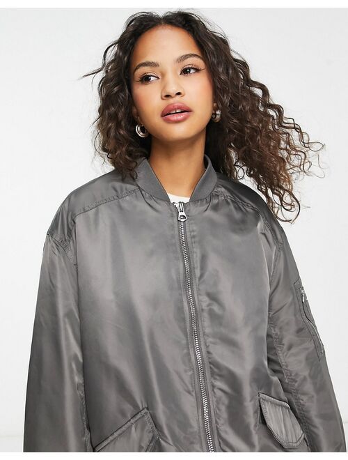 Pull&Bear oversized bomber jacket in gray