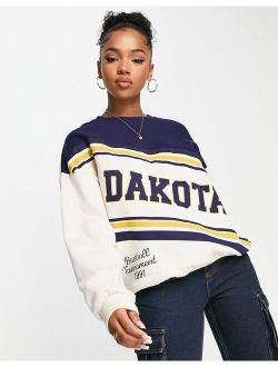 oversized varsity sweatshirt in ecru with contrast navy detail