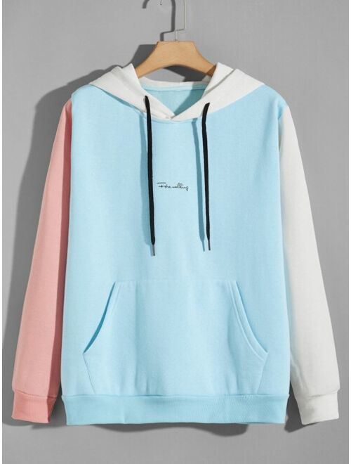 Shein Men Colorblock Letter Graphic Kangaroo Pocket Drawstring Hoodie