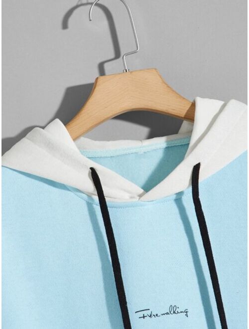 Shein Men Colorblock Letter Graphic Kangaroo Pocket Drawstring Hoodie