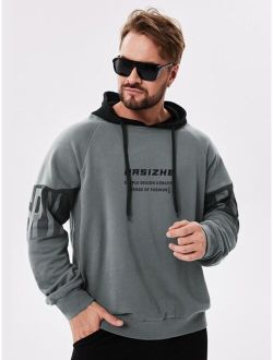 Men Letter Graphic Raglan Sleeve Drawstring Hoodie