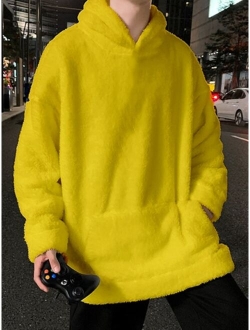 Men Kangaroo Pocket Drop Shoulder Teddy Hoodie