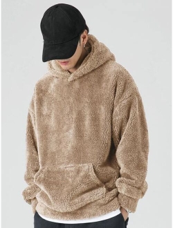 Men Kangaroo Pocket Drop Shoulder Teddy Hoodie