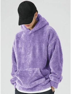 Men Kangaroo Pocket Drop Shoulder Teddy Hoodie