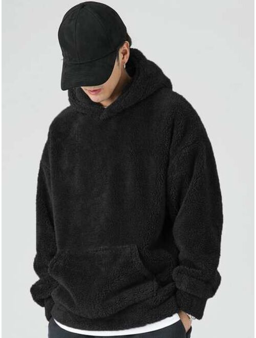 Shein Men Kangaroo Pocket Drop Shoulder Teddy Hoodie