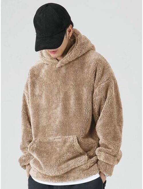 Shein Men Kangaroo Pocket Drop Shoulder Teddy Hoodie