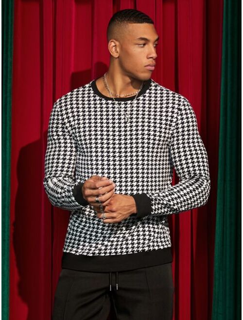 SHEIN Men Houndstooth Print Sweatshirt