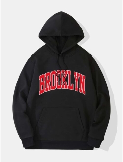 Men Letter Graphic Drawstring Kangaroo Pocket Hoodie