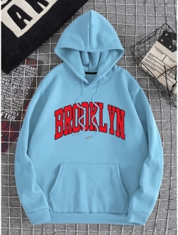 Men Letter Graphic Drawstring Kangaroo Pocket Hoodie