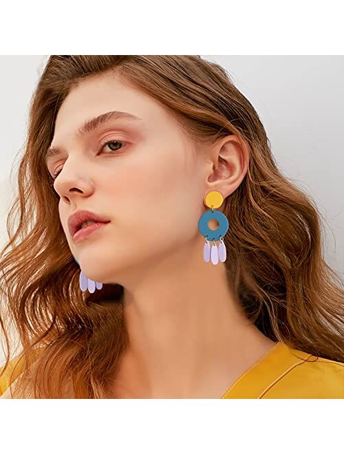 Famarine Statement Acrylic Earrings for Women, Cute Geometric Drop Earrings Lightweight