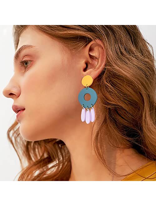 Famarine Statement Acrylic Earrings for Women, Cute Geometric Drop Earrings Lightweight