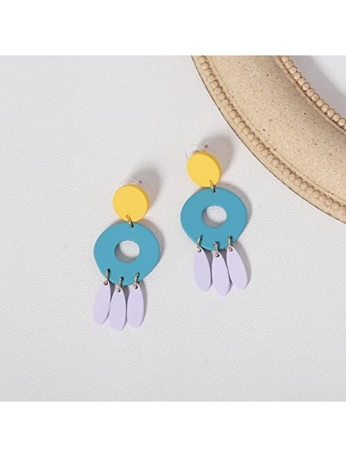 Famarine Statement Acrylic Earrings for Women, Cute Geometric Drop Earrings Lightweight