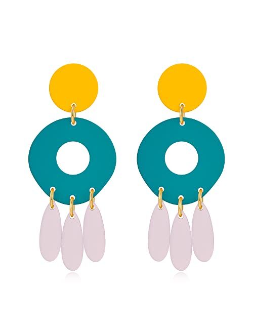 Famarine Statement Acrylic Earrings for Women, Cute Geometric Drop Earrings Lightweight