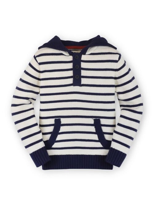 HOPE & HENRY Boys' Long Sleeve Hooded Henley Pullover Sweater with Kanga Pocket, Kids