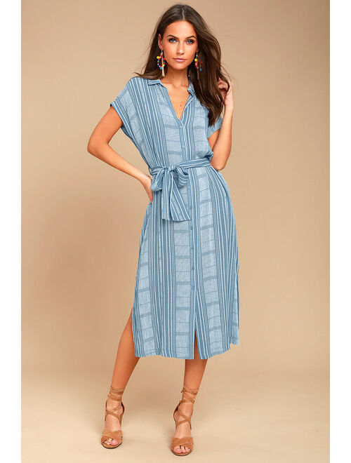 Lulus LUSH I'm the One Blue and White Striped Shirt Dress