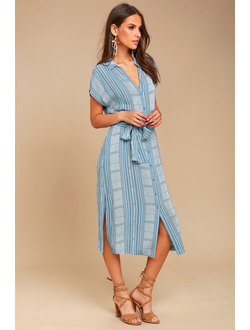 Lulus LUSH I'm the One Blue and White Striped Shirt Dress