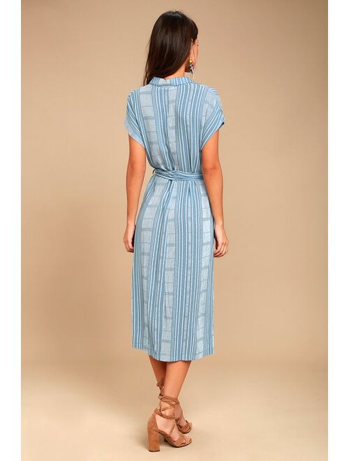 Lulus LUSH I'm the One Blue and White Striped Shirt Dress