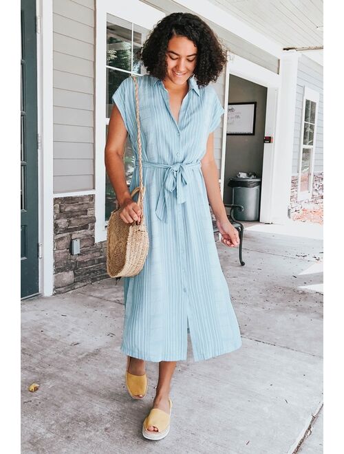 Lulus LUSH I'm the One Blue and White Striped Shirt Dress