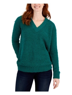 STYLE & CO Women's Teddy Boucle V-Neck Sweater, Created for Macy's