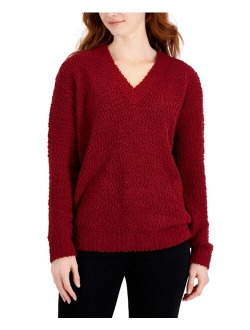 STYLE & CO Women's Teddy Boucle V-Neck Sweater, Created for Macy's