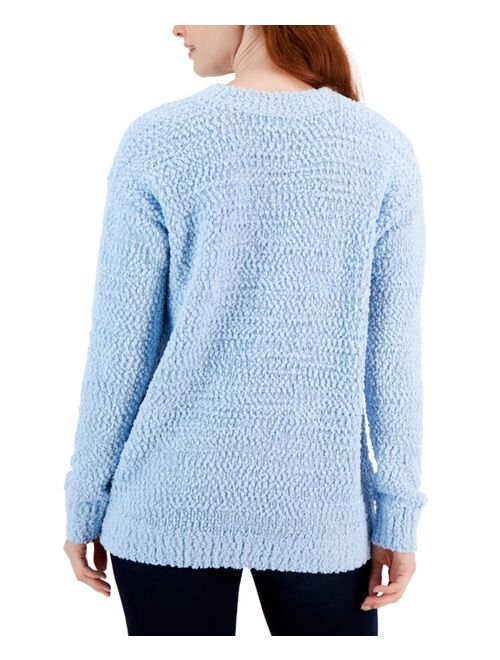 STYLE & CO Women's Teddy Boucle V-Neck Sweater, Created for Macy's