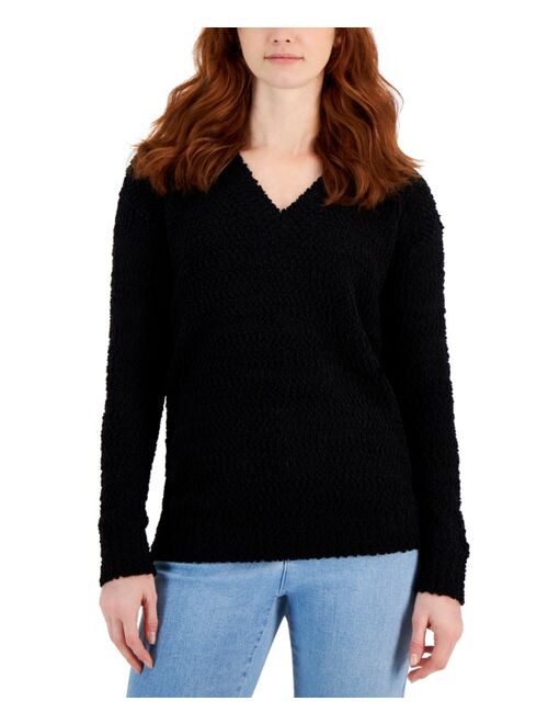 STYLE & CO Women's Teddy Boucle V-Neck Sweater, Created for Macy's