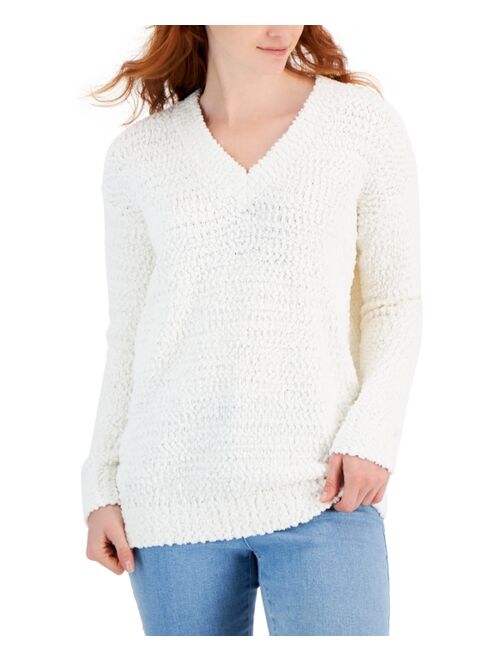 STYLE & CO Women's Teddy Boucle V-Neck Sweater, Created for Macy's