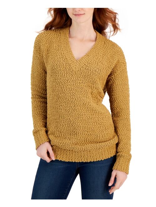 STYLE & CO Women's Teddy Boucle V-Neck Sweater, Created for Macy's