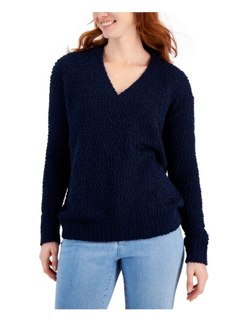 STYLE & CO Women's Teddy Boucle V-Neck Sweater, Created for Macy's