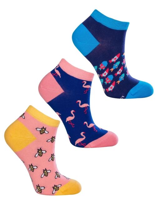 LOVE SOCK COMPANY Women's Ankle Bundle 2 W-Cotton Novelty Socks with Seamless Toe, Pack of 3