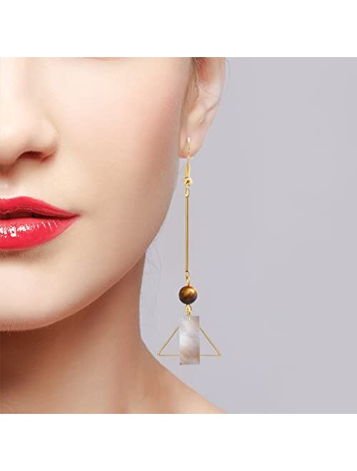 Pasffoo Boho Mismatch Asymmetry Shell Earrings for Women and Girls - Fashion Geometric Abstract Earrings Minimalist Hook Earrings