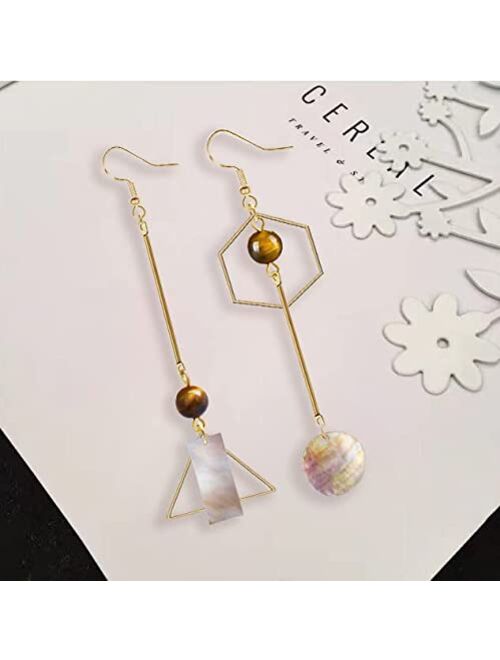 Pasffoo Boho Mismatch Asymmetry Shell Earrings for Women and Girls - Fashion Geometric Abstract Earrings Minimalist Hook Earrings