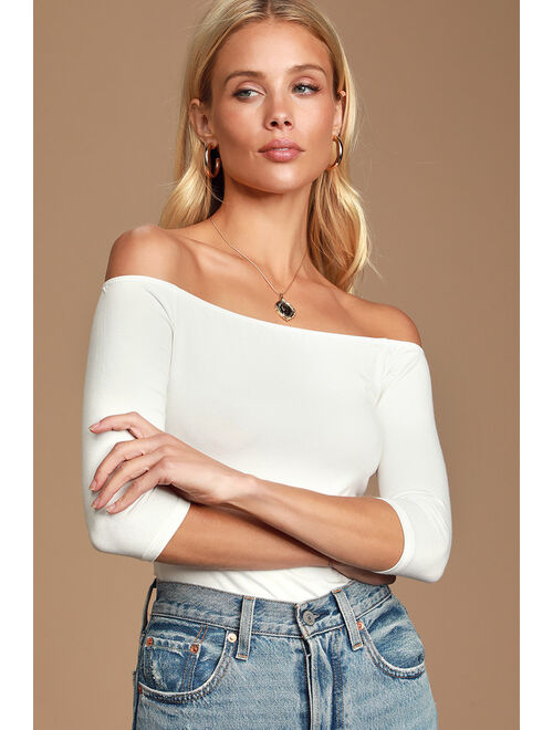 Lulus Basics Elevated Essence White Off-the-Shoulder Top